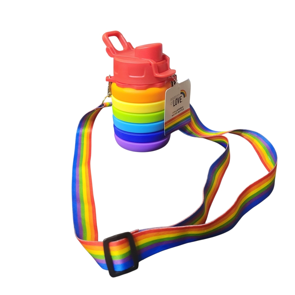 NWT Rainbow Collapsible Water Bottle with Strap - Picture 2 of 6